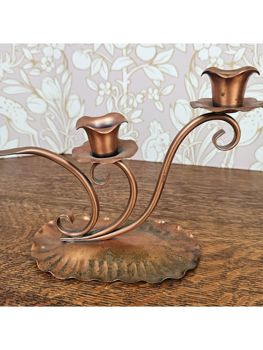 Vintage Gregorian Solid Copper Candle Holders Pair with Candle Snuffer